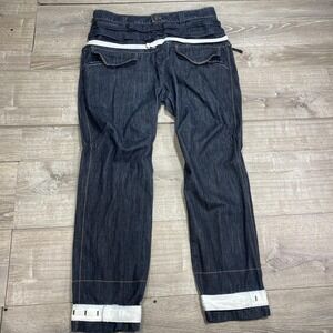 Marithe Francois Girbaud Jeans Mens 38 Dark Blue‎ Zip Waist Strap Cuff Denim
